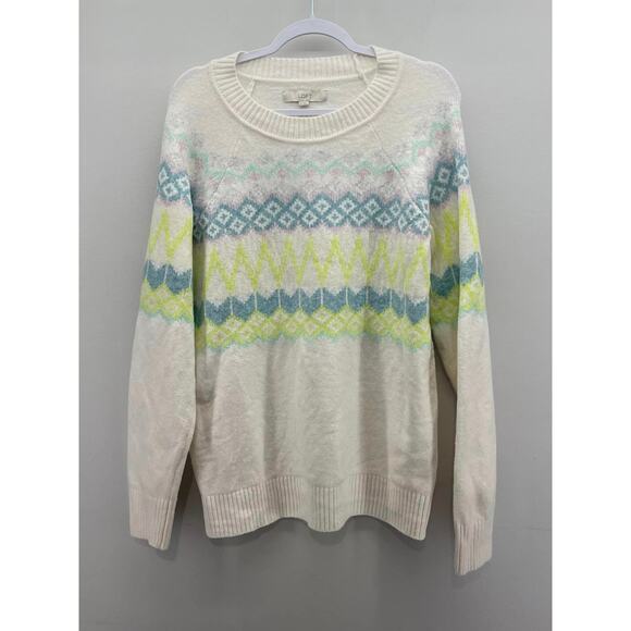 Ann Taylor Loft White Blue Acid Yellow‎ Fair Isle Relaxed Sweater - Picture 1 of 4